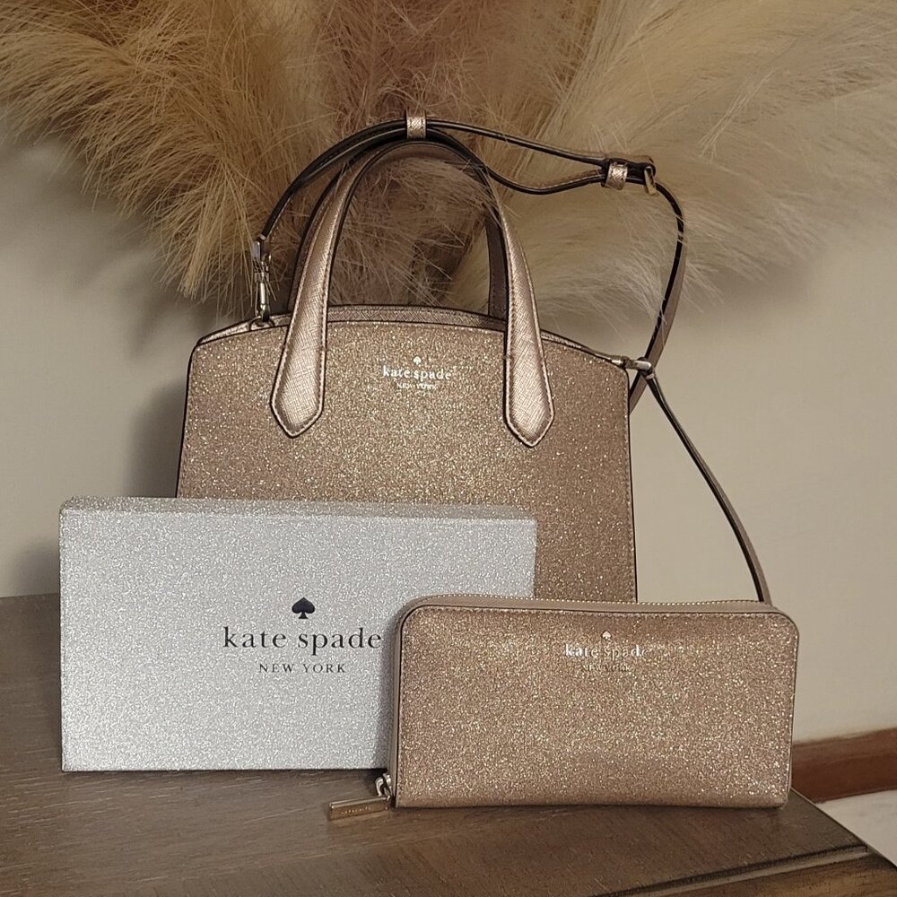 Limited Edition Kate Spade Tinsel Collection Rose Gold Purse and Wallet Set